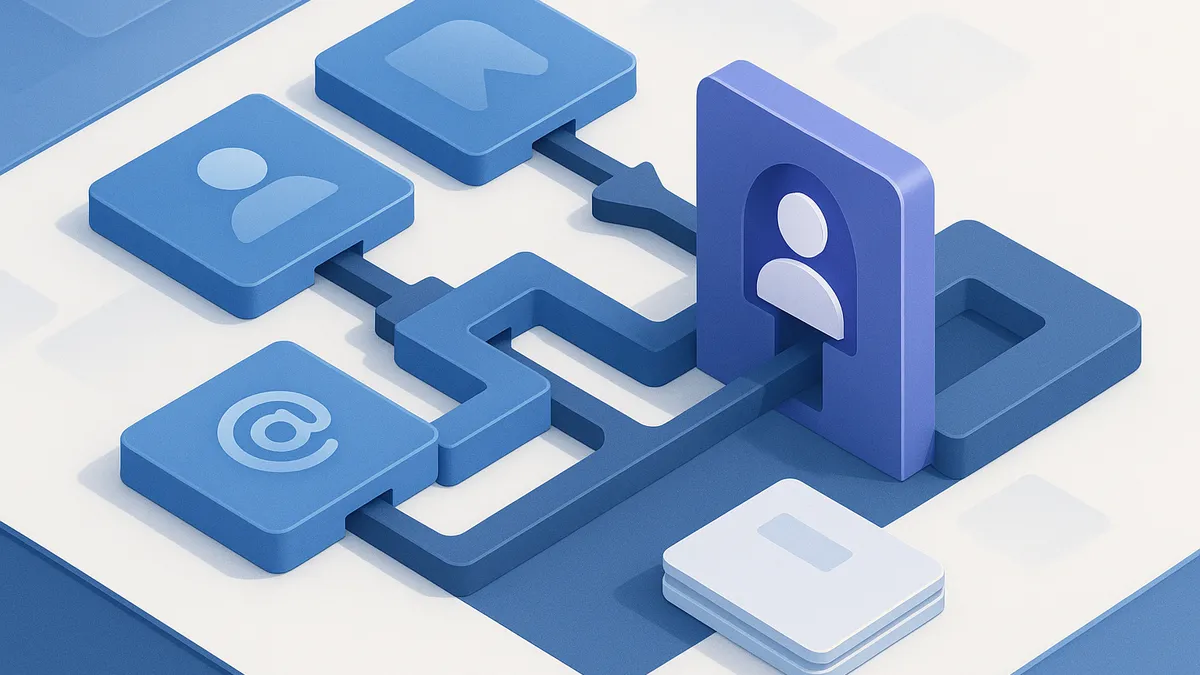 Separate identity providers converging through keyed gateways into one access panel