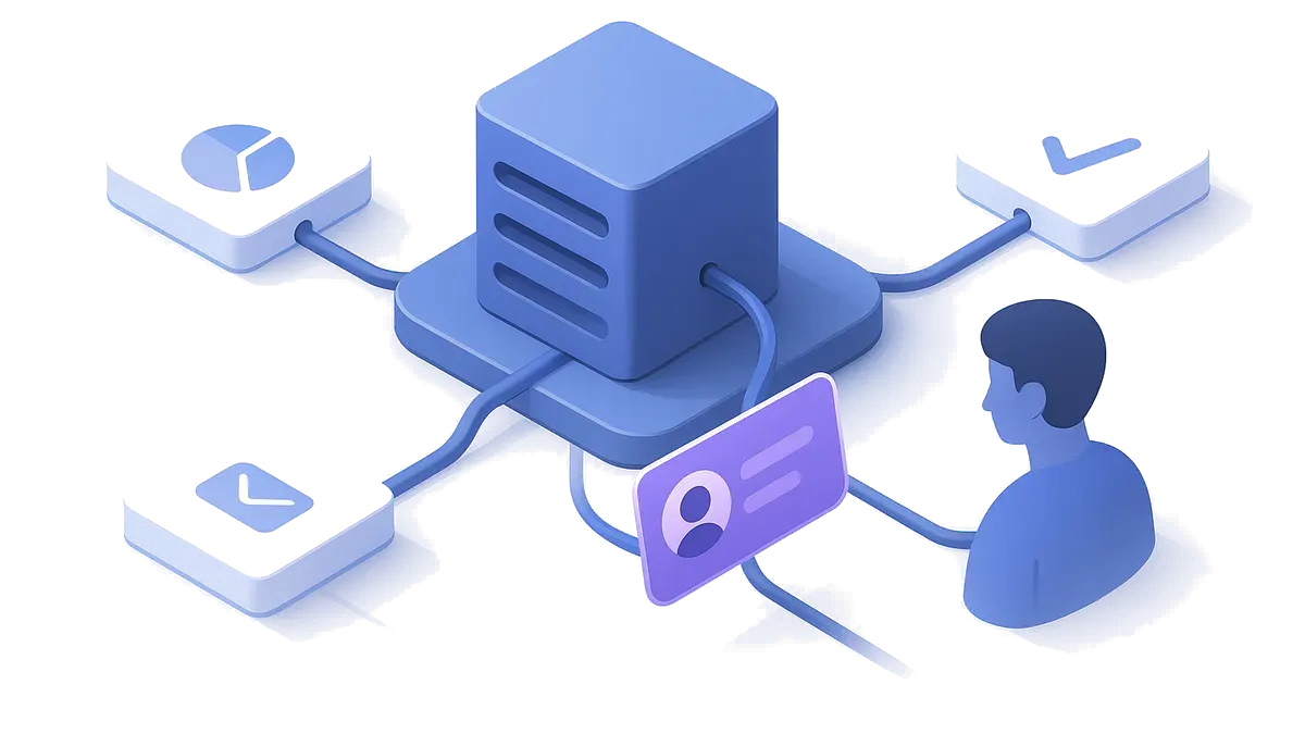 An automation hub connecting a service workflow to several external applications