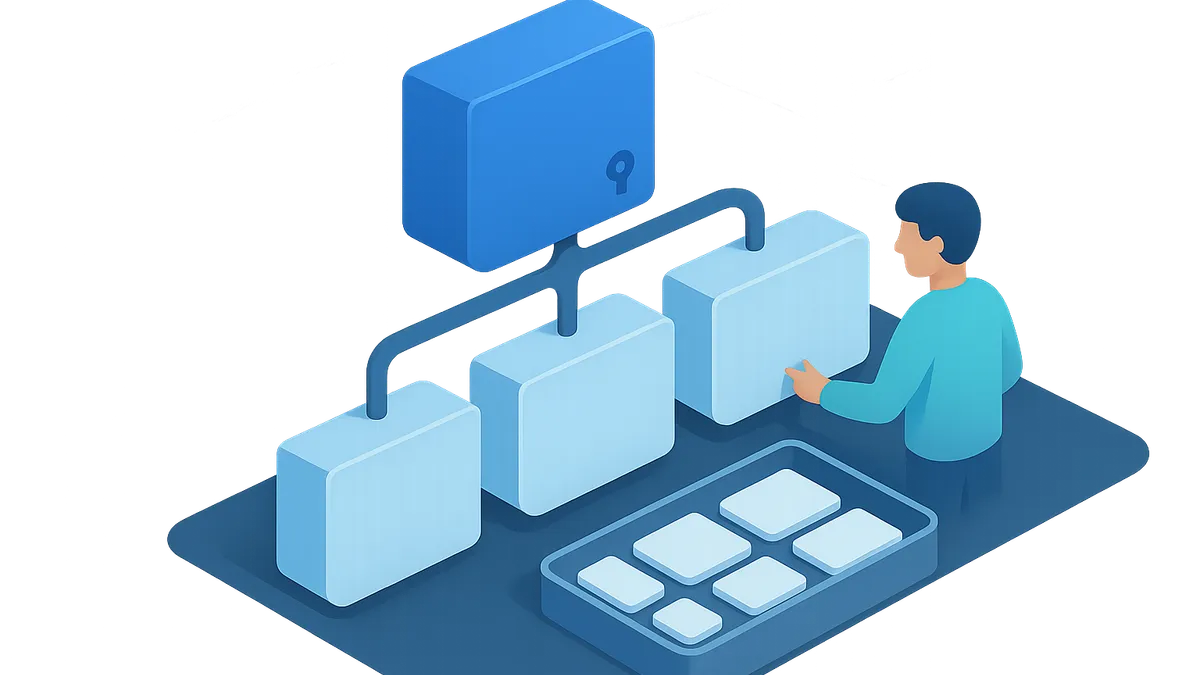 A segmented organization of teams drawing on shared reusable configuration