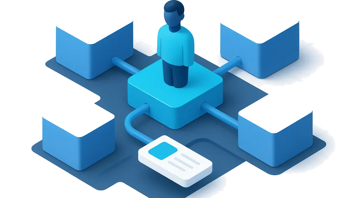 A central interaction and topic model connected to route, guide, retrieve, and observe blocks
