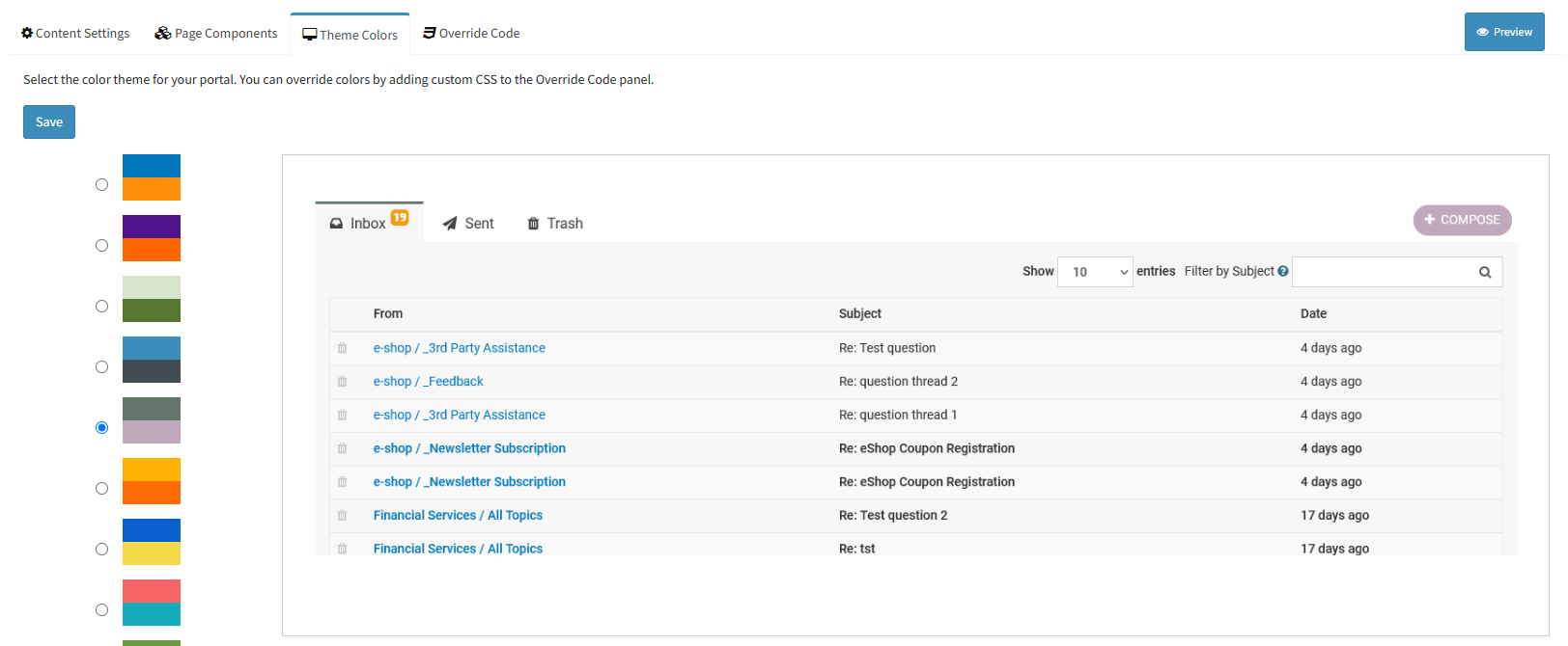 The iService secure message portal where a customer reads and sends messages