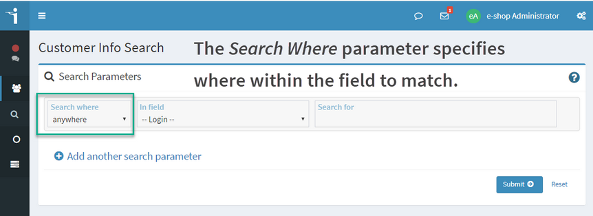 The iService contact search selecting which property to search within