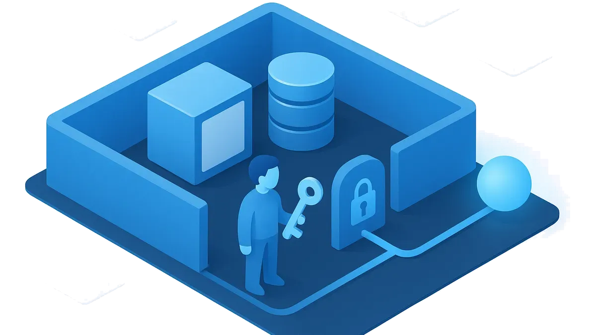 A customer-controlled boundary enclosing the service, with one keyed gateway out to an external AI provider