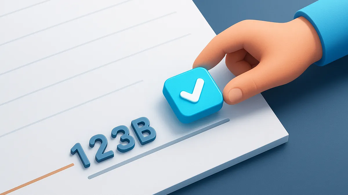 A close overhead of a form corner where a marked agreement token sits beside digits settling into a shallow holding well, one thin line running out of frame