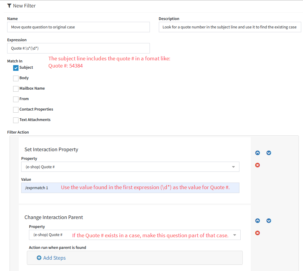 An iService filter group ordering the rules that run inside it