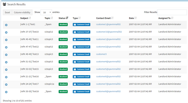 iService interaction search results in a configurable grid of the selected properties