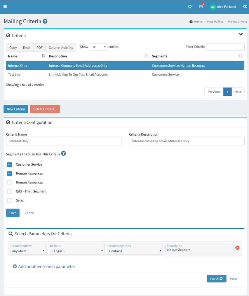 iService mailing criteria selecting the contacts a mailing goes to
