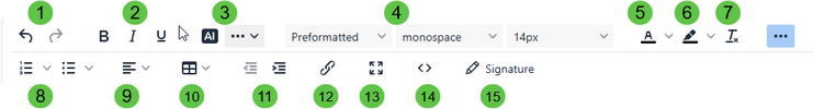 The iService rich text editor composing a message body
