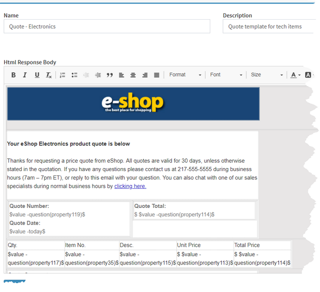 An iService stock response configured for reuse by agents