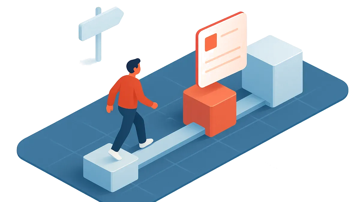 An evaluation path advancing from orientation through evidence to implementation