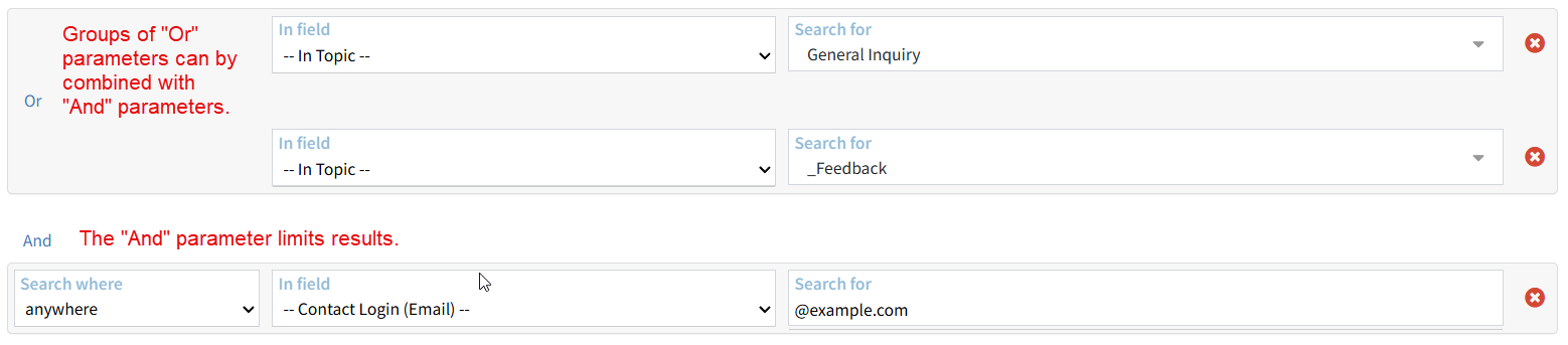 An iService interaction search combining several parameters in one query
