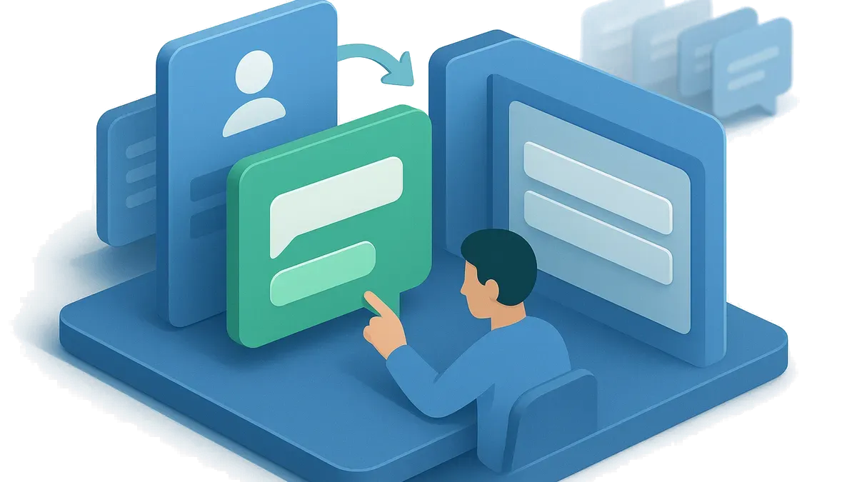 An agent workspace pairing customer context with a guided answer panel and routed work