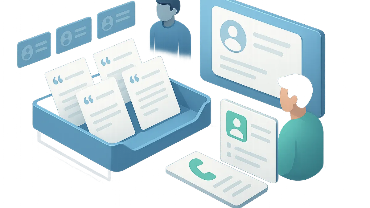 A manager reviewing open quotes while an agent prepares a follow-up call from a contact record