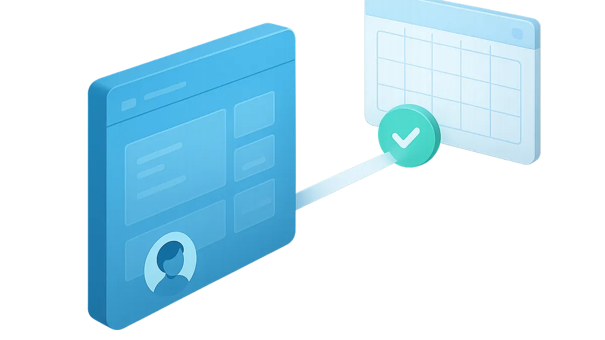 A scheduled workflow ticket moves from an iService calendar workspace into an external calendar
